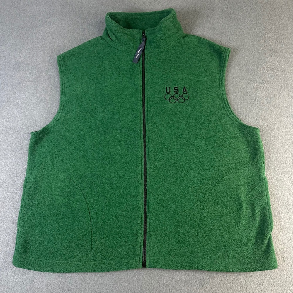 Team USA Olympics Fleece Vest Green Full Zip Mens XXL Embroidered Logo